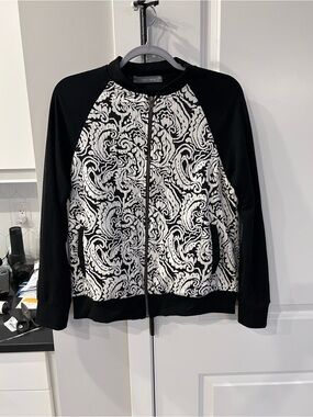 Coin 1804 Black & White Zip Paisley Pattern Jacket Light Boho Layering Statement